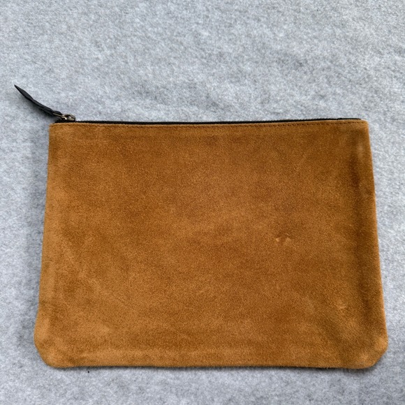 Mark & Graham Suede‎ Leather Pouch Clutch Bag Zip Top Tan Brown Makeup Toiletry - Picture 1 of 8